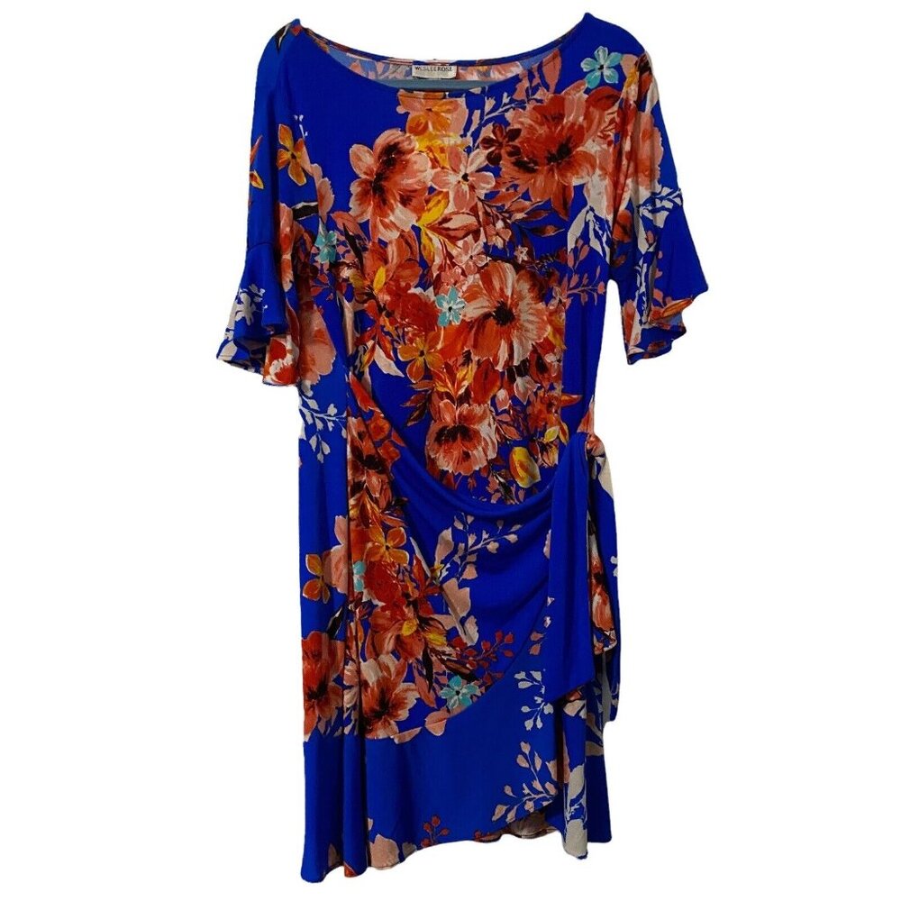 Wesleerose Women's Size L Floral Bell Sleeves Ruffle Tie Sheath Dress